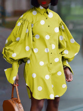 Loose Puff Sleeves Polka Dot Split-Side Lapel Mini Dresses Shirt Dress